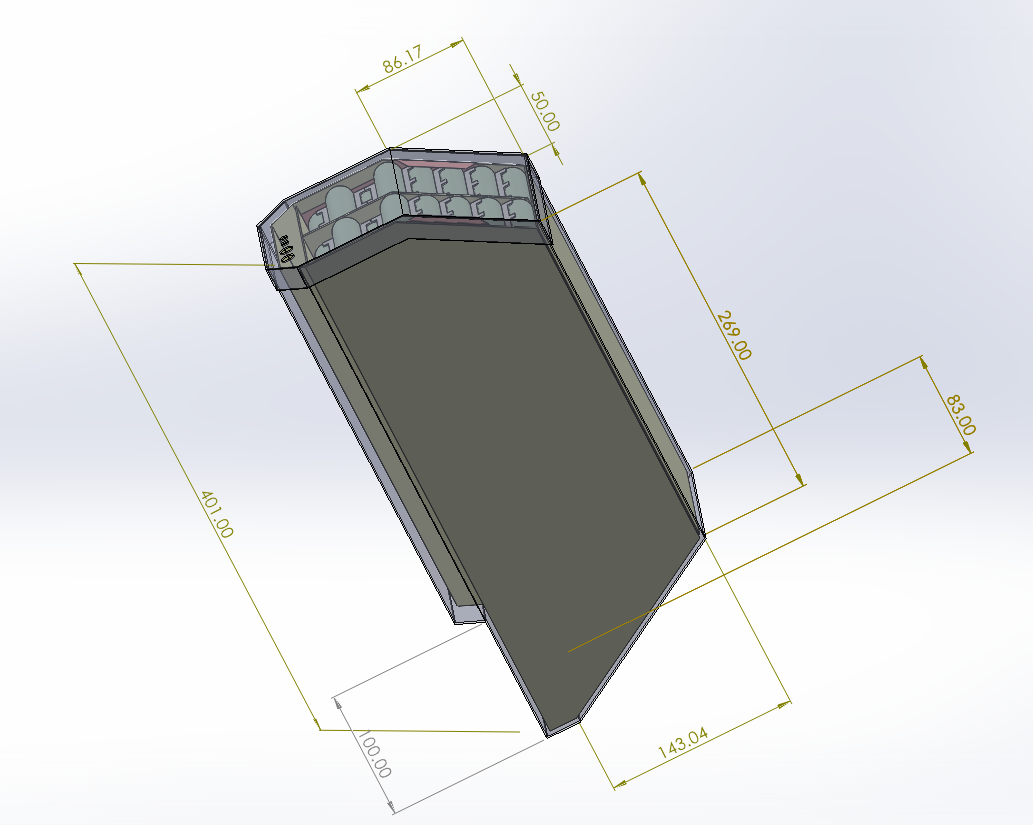 Shortened CRF250 supplied angled CAD model with complete dimension annotations; not a finished-pack measurement