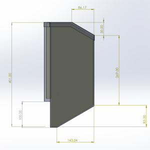 Shortened CRF250 supplied side-profile CAD model with complete dimension annotations; not a finished-pack measurement