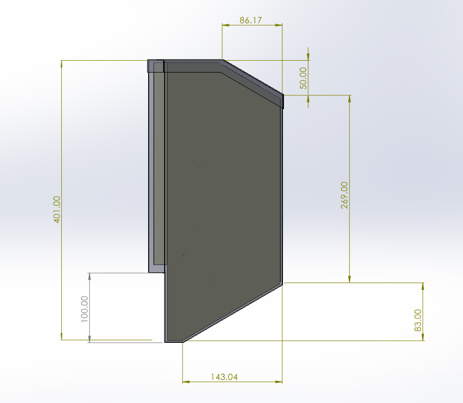 Shortened CRF250 supplied side-profile CAD model with complete dimension annotations; not a finished-pack measurement