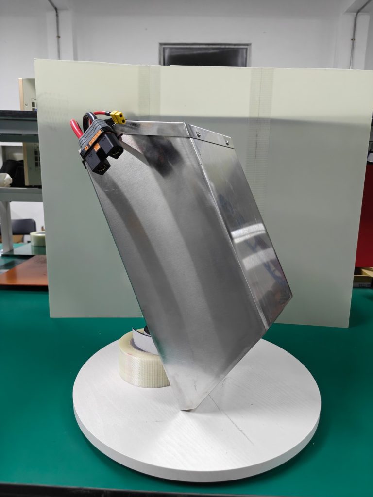 Opposite angle of the same silver shortened CRF250 case showing its depth and sloped outline