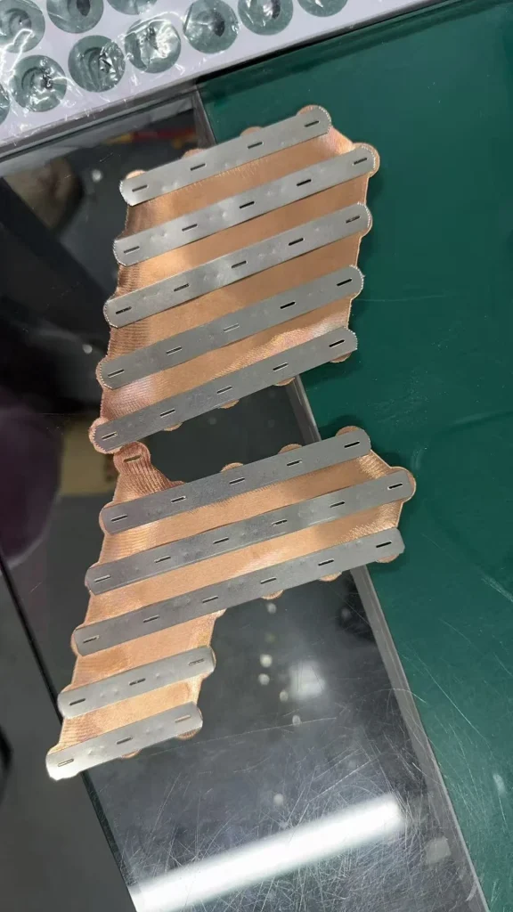 Shaped copper busbars for this pack.