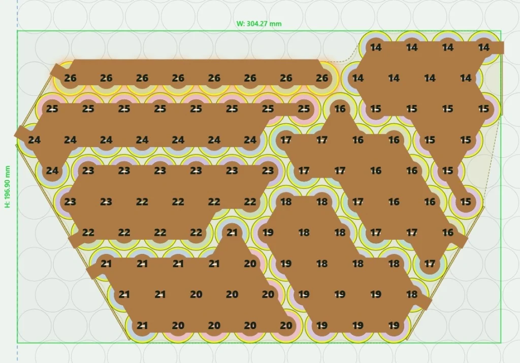 26S8P layout in DogeTune Builder, groups 14 to 26 shown.