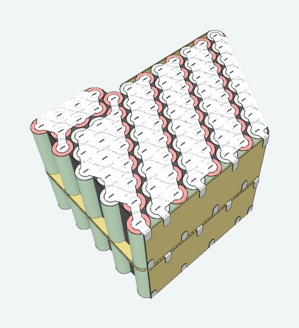 3D preview of the Razor pack showing cells and busbars