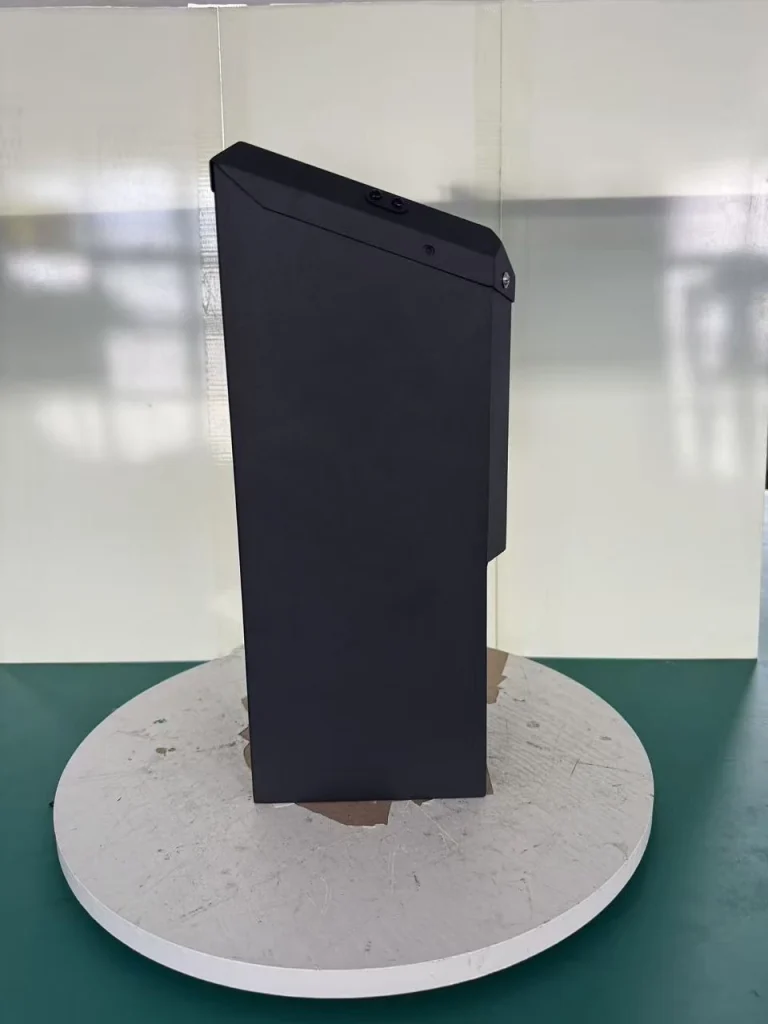 Finished Light Bee battery standing on end, showing the angled top