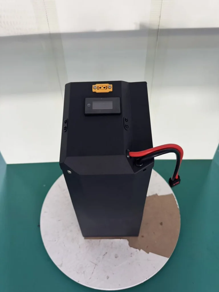 Finished Light Bee battery with its display and leads