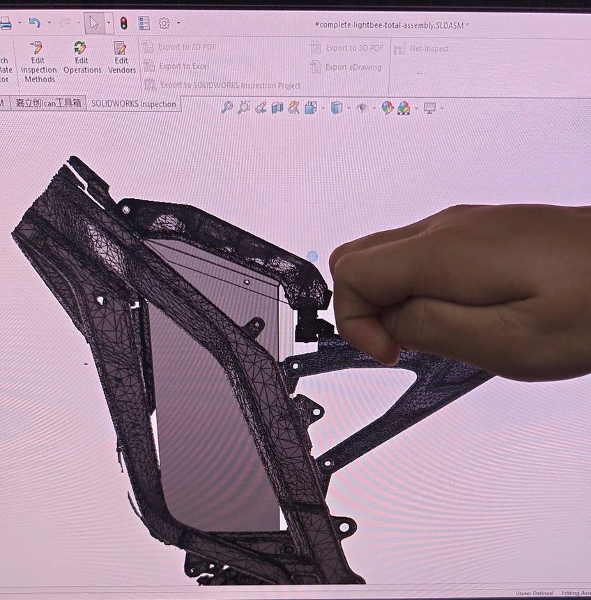 Checking the pack outline inside the frame model.