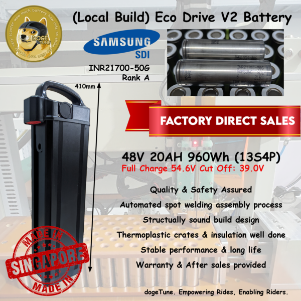 48v 20ah Samsung 21700 Li-ion Battery Pack For Eco Drive V2 / V3