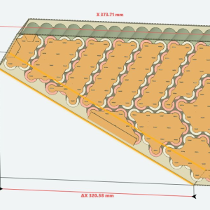 Triangle Profile20S6P CAD cutaway with dimensions and sloped-edge offsets in millimetres