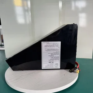 Opposite angle of the Triangle Profile battery showing external plugs
