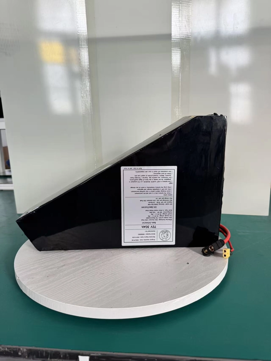Opposite angle of the Triangle Profile battery showing external plugs