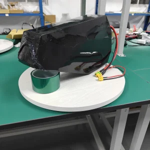 TriHepta finished battery from an alternate angle showing its side and thickness