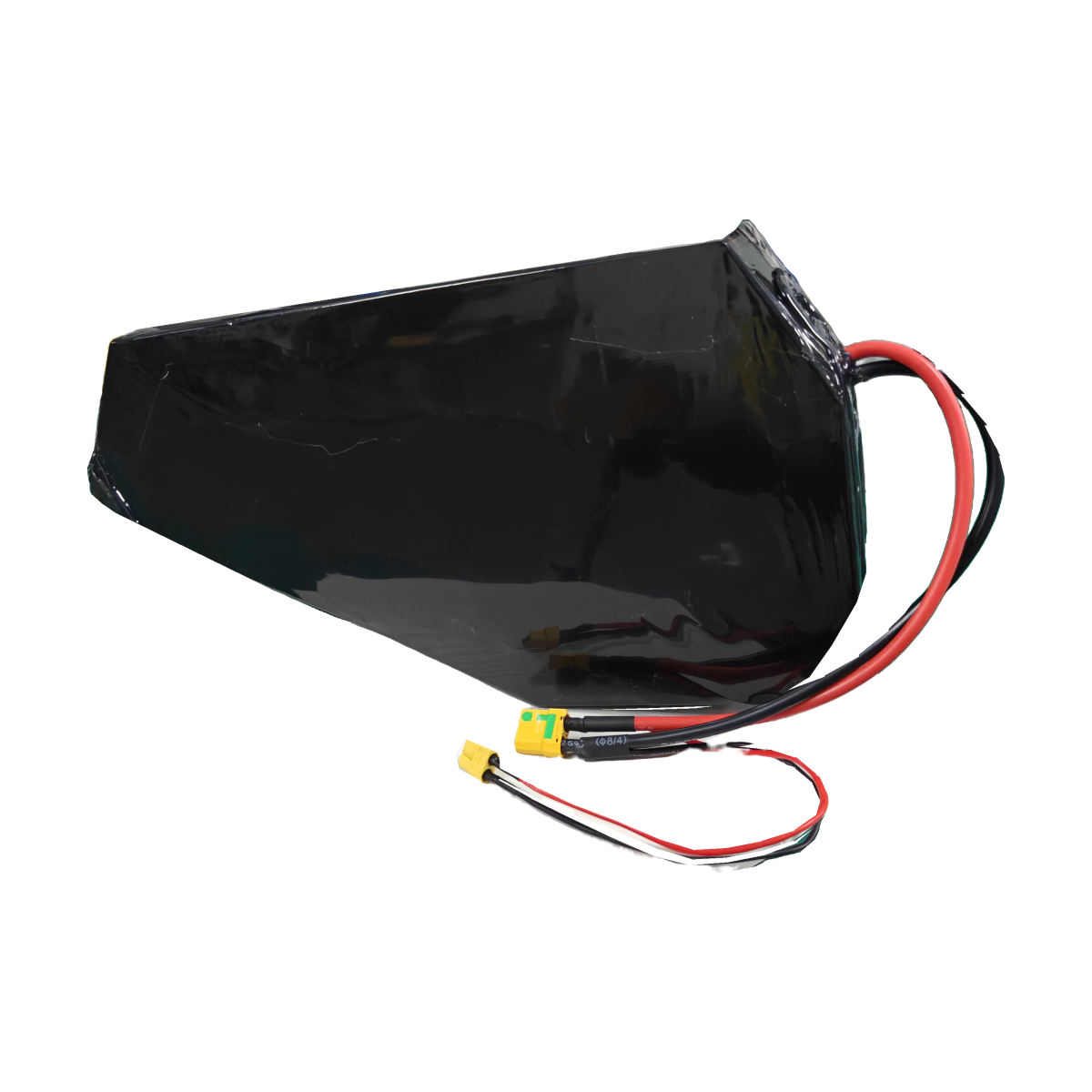 TriHepta black-wrapped conversion battery with external leads on a transparent background