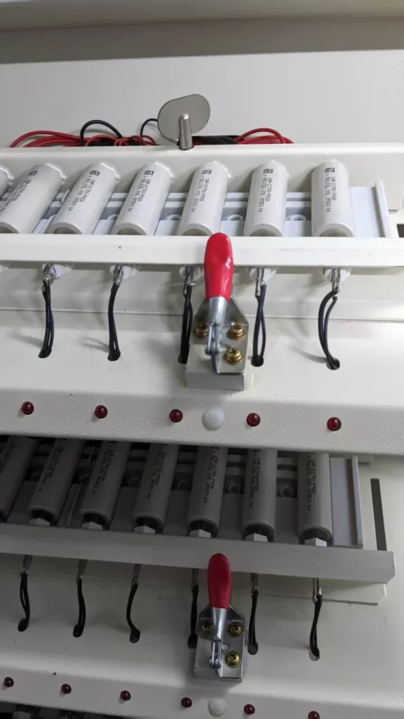 Battery cells arranged during workshop inspection